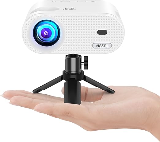 Mini Projector, VISSPL Full HD 1080P Video Projector, Portable Outdoor Projector with Tripod, Kids Gift, Home Theater Movie Phone Projector Compatible with AndroidiOSWindowsTV StickHDMIUSB